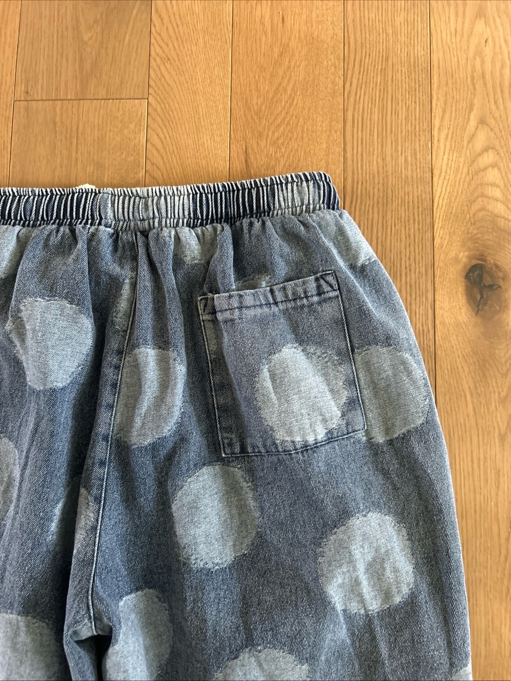 MR DONOO Japan fit L XL Denim Big Dot Print Cropped Pull on Balloon Pants Jeans - Picture 6 of 9
